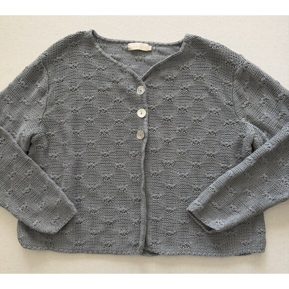 J. Jill Sweaters - J Jill 100% Cotton Cardigan Sweater L Diamond Pattern Academia Work Office Cozy